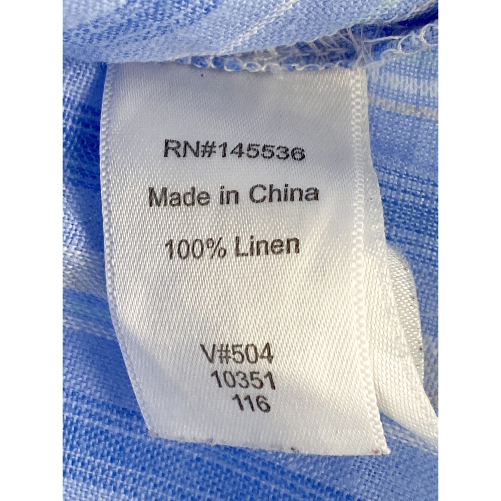 Coldwater Creek Womens 100% Linen Popover Blouse L Petite Blue Striped Coastal - Picture 8 of 9
